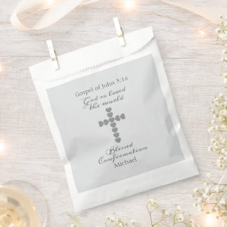 God So Loved the World Silver Heart Cross Grey Favour Bag