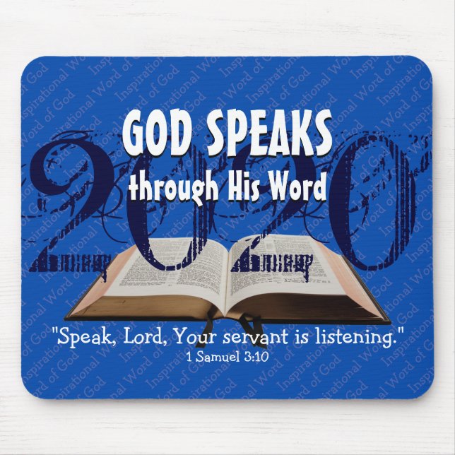 GOD SPEAKS Bible Year 2020 Custom Scripture BLUE Mouse Pad (Front)