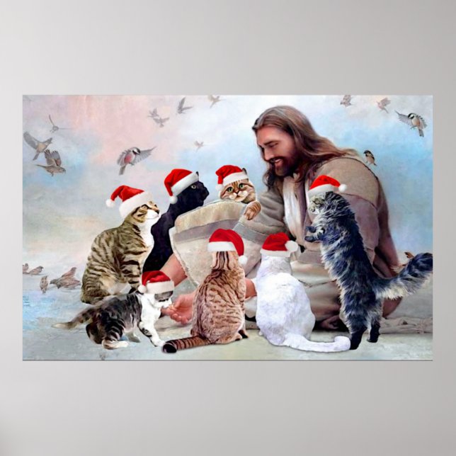 God Surrounded By Cat Angels Christmas Poster (Front)