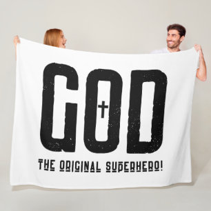 God The Original Superhero Biblical Cross Fleece Blanket