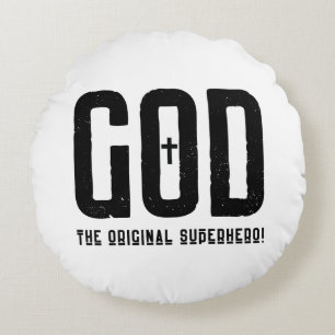 God The Original Superhero Biblical Cross Round Cushion