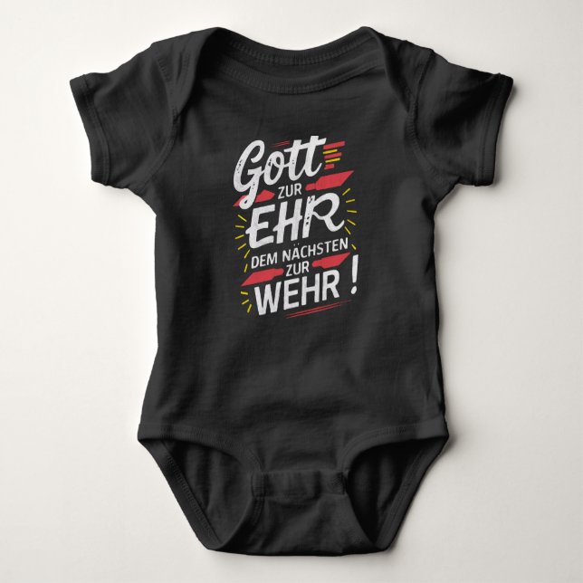 God to the neighbor to the fire baby bodysuit (Front)