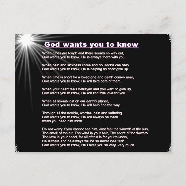 God wants you to know Postcard (Front)
