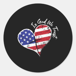 God We Trust Heart 4th Of July Patriotic Flag Chri Classic Round Sticker