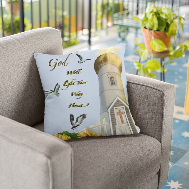 God Will Light Your Way Home Lighthouse Cushion (Creator Uploaded)