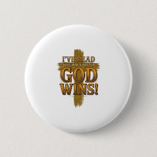 God Wins Christian Vintage Cross Typography Shirt_ 6 Cm Round Badge