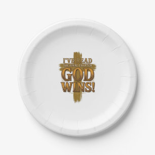 God Wins Christian Vintage Cross Typography Shirt_ Paper Plate