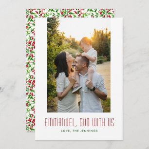 God With Us Red and Green Religious Photo Holiday Card