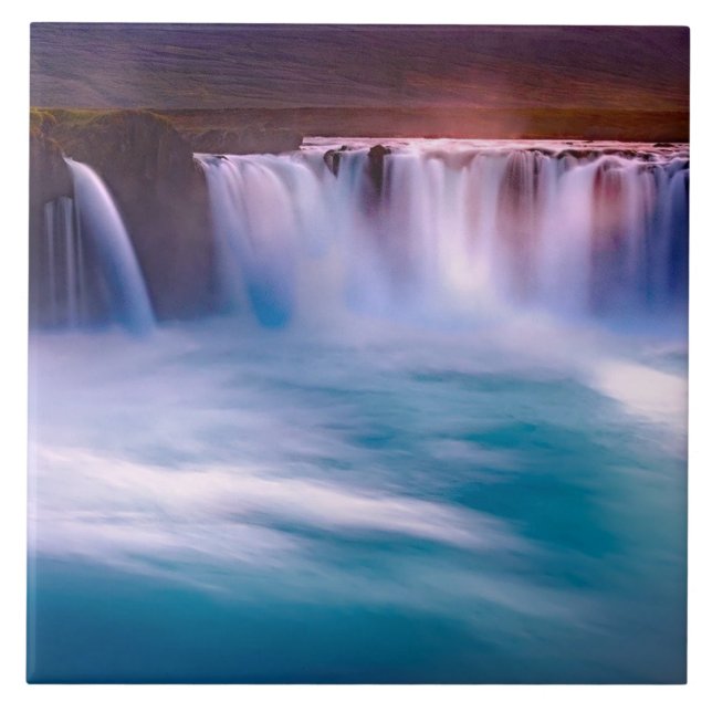 Godafoss, Iceland Waterfalls Ceramic Tile (Front)