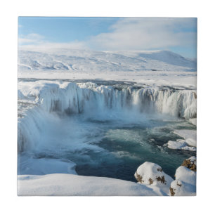 Godafoss Waterfall Landscape Ceramic Tile