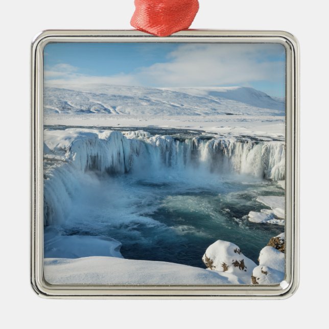 Godafoss Waterfall Landscape Metal Ornament (Front)