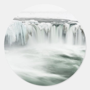 Godafoss waterfall, winter, Iceland Classic Round Sticker