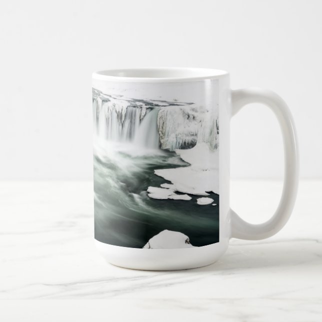 Godafoss waterfall, winter, Iceland Coffee Mug (Right)