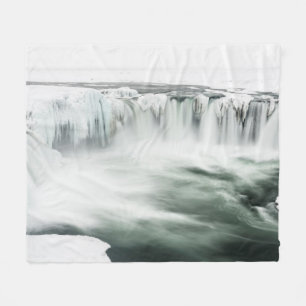 Godafoss waterfall, winter, Iceland Fleece Blanket