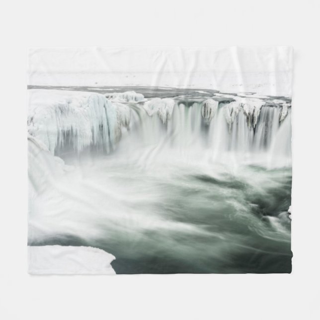 Godafoss waterfall, winter, Iceland Fleece Blanket (Front (Horizontal))