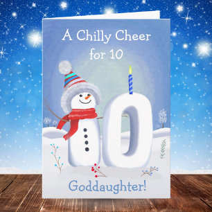 Goddaughter 10th Birthday Snowman Snowy Ten Card