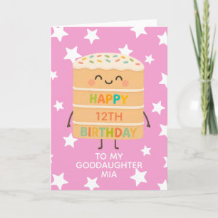 Goddaughter 12th Birthday Cute Cake Custom Pink Card