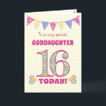Goddaughter 16th Birthday Primroses Bunting Card<br><div class="desc">A pretty 16th Birthday card for your goddaughter, with polka dot bunting, primrose flowers and numbers filled with a primrose pattern, all on a pale yellow check gingham background. The front cover message is, 'To a very special GODDAUGHTER 16 TODAY!' The inside message is just a suggestion and you can...</div>