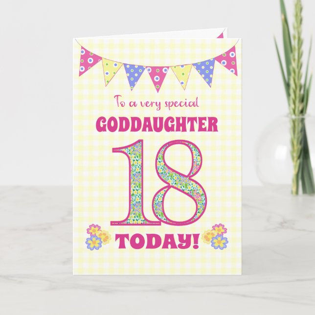 Goddaughter 18th Birthday Primroses Bunting Card (Front)