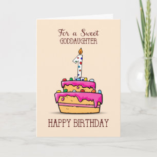 Goddaughter 1st Birthday, 1 on Sweet Pink Cake Card