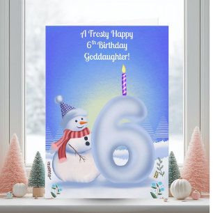 Goddaughter 6th Birthday Snowman Snowy Card