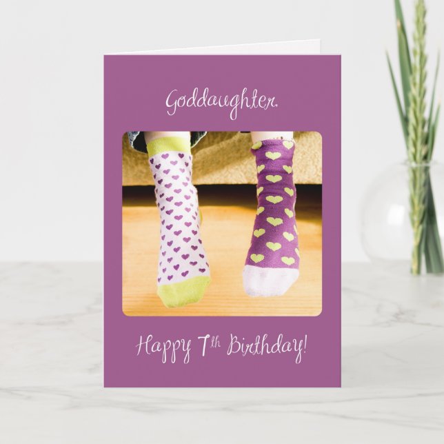 Goddaughter 7th Birthday Crazy Socks Card (Front)