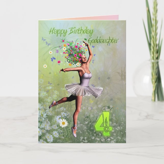 Goddaughter age 4, flower fairy birthday card (Front)