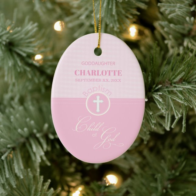 Goddaughter Baptism Pink Child of God Personalised Ceramic Ornament (Tree)
