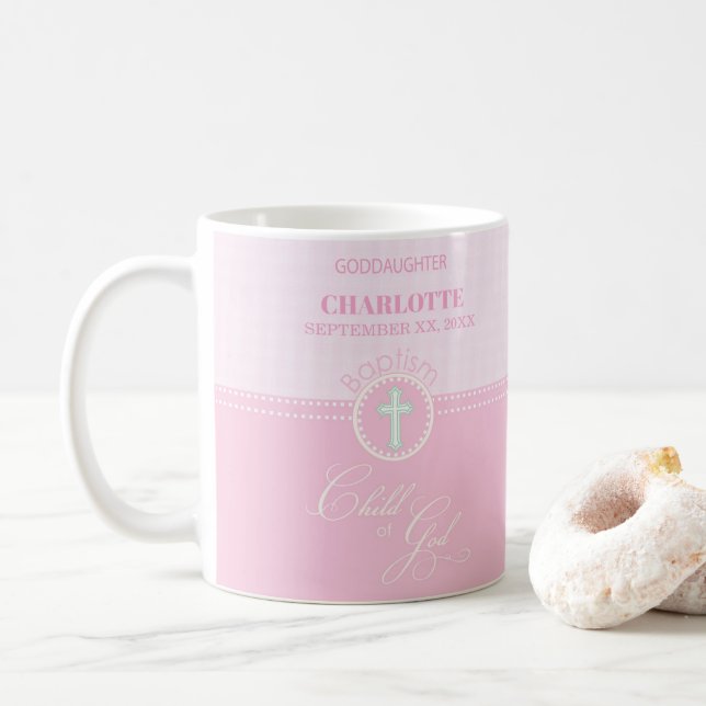 Goddaughter Baptism Pink Child of God Personalised Coffee Mug (With Donut)