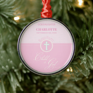 Goddaughter Baptism Pink Child of God Personalised Metal Ornament