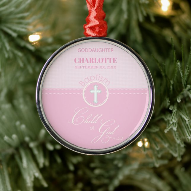 Goddaughter Baptism Pink Child of God Personalised Metal Ornament (Tree)