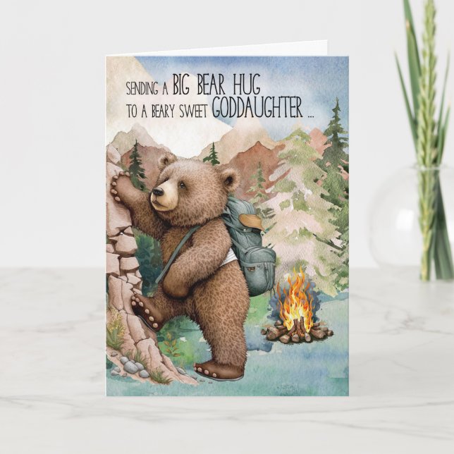 Goddaughter Big Bear Hug Away at Summer Camp Card (Front)