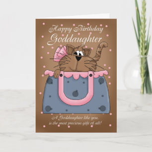 Goddaughter Birthday Card - Cute Cat Purse Pet