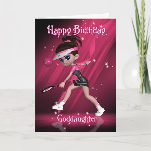 Goddaughter Birthday Card - Tennis (Front)