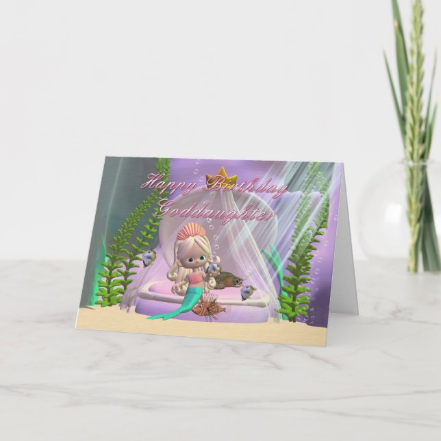 Goddaughter Birthday card with little mermaid and (Front)