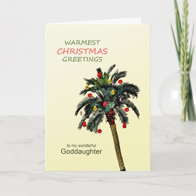 Goddaughter Christmas Palm Tree Holiday Card (Front)