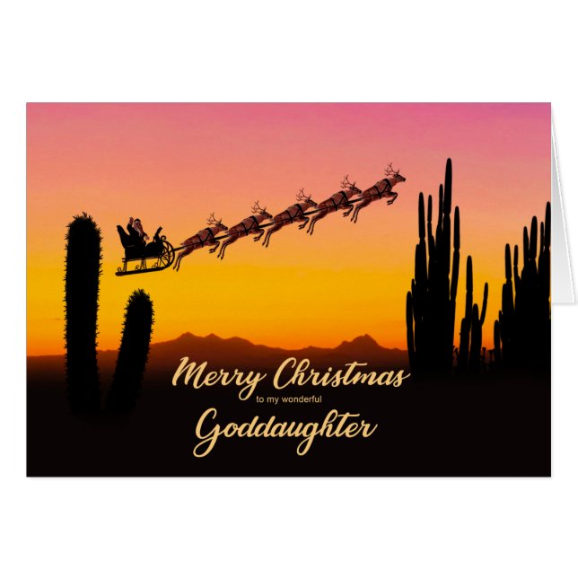 Goddaughter Christmas Santa Over Desert (Front Horizontal)