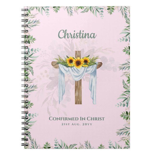 Goddaughter CONFIRMATION Pink Sunflowers Floral Notebook (Front)