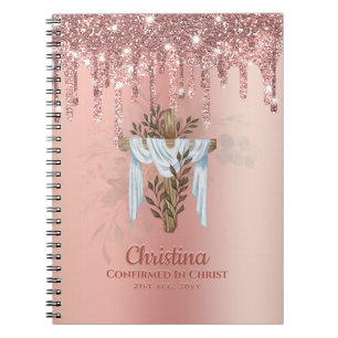 Goddaughter CONFIRMATION Rosegold Glitter Cross    Notebook