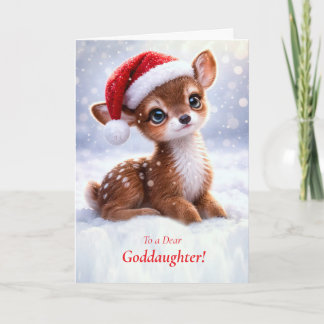 Goddaughter Cute Christmas with Fawn in the Snow Card