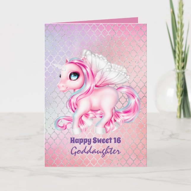 Goddaughter Cute Unicorn Birthday ANY AGE Card (Front)