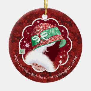 Goddaughter, December Birthday, Red Hat Girl Ceramic Ornament
