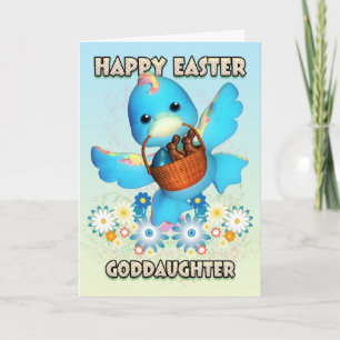 Goddaughter Easter Card - Cute Duck With Basket Of