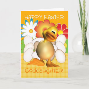 Goddaughter Easter Card With Chick Eggs And Bright