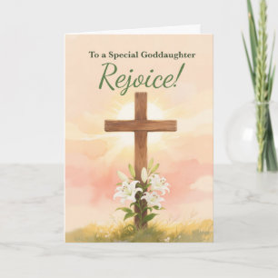 Goddaughter Easter Rejoice Cross and Lilies Card