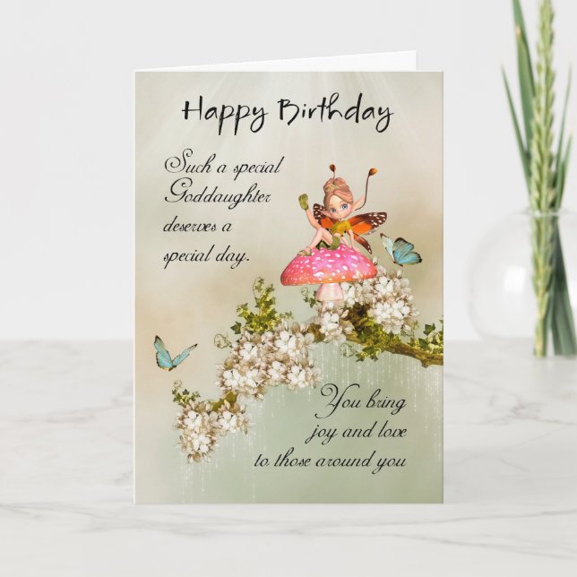 Goddaughter Fairy Birthday Card With Blossom (Front)