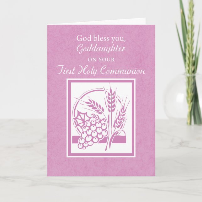 Goddaughter First Communion Card, Pink Card (Front)