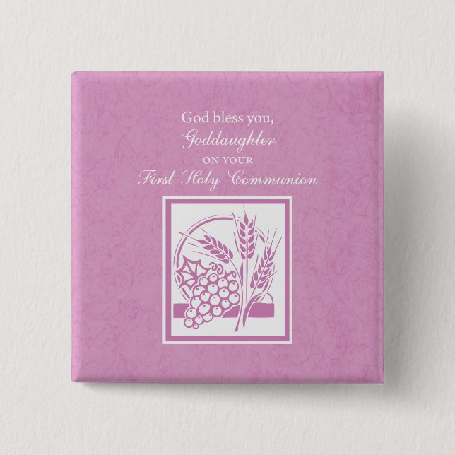 Goddaughter First Communion, Pink 15 Cm Square Badge (Front)