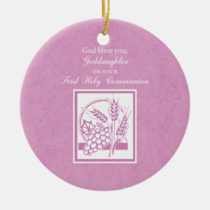 Goddaughter First Communion, Pink Ceramic Ornament