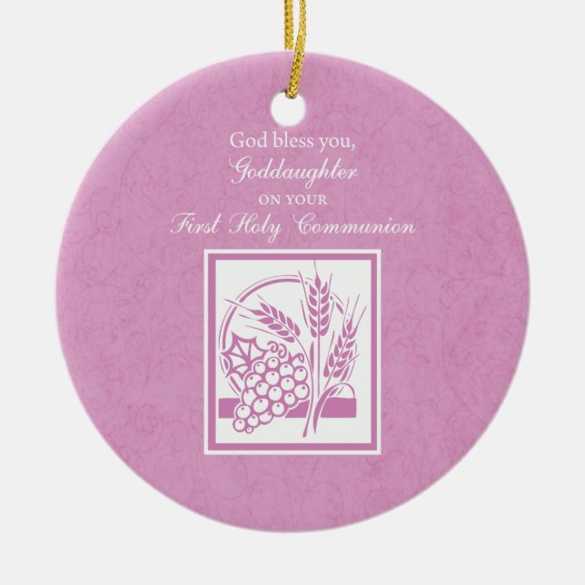 Goddaughter First Communion, Pink Ceramic Ornament (Front)